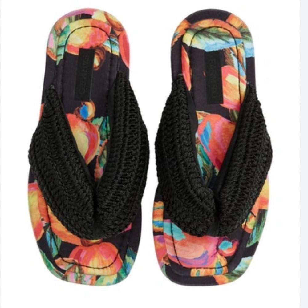 Farm Rio Cashew Crochet Puffy Flip-Flops, Size 6, $185